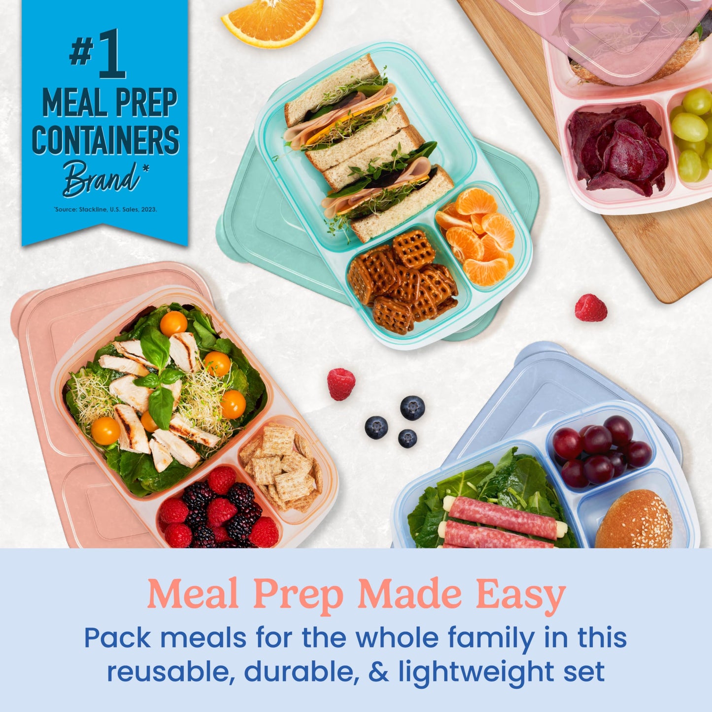 Bentgo Easyboxes Stackable 3-Compartment Bento Lunch Boxes, Set of 4
