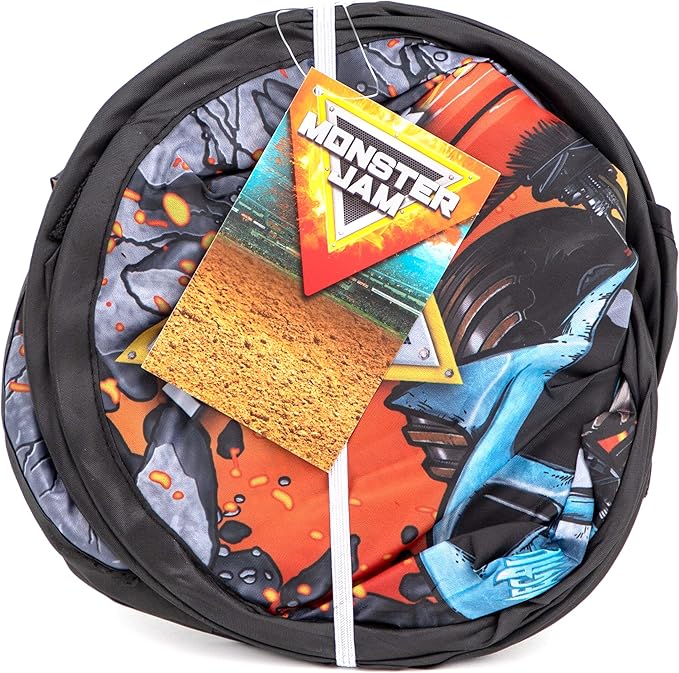 Jay Franco Monster Jam Break Out Pop Up Hamper - Mesh Laundry Basket/Bag with Durable Handles - Features Grave Digger & Megalodon