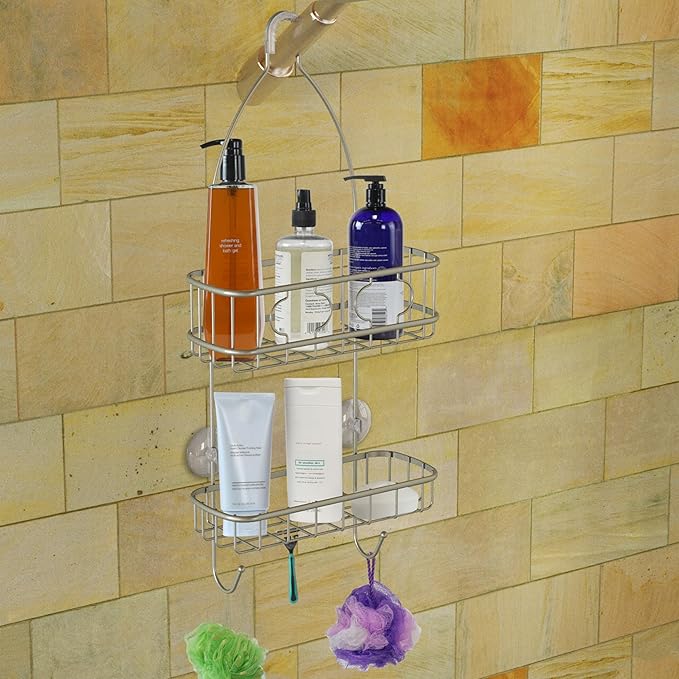 Simple Houseware Bathroom Hanging Shower Head Caddy Organizer, Silver (24 x 10.2 x 4.2 inches)