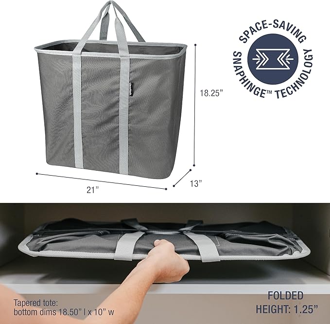 CleverMade Collapsible Laundry Caddy – Foldable Laundry Hamper & Tote, XXL 64L Pop-Up Laundry Basket with Handles, Space-Saving Laundry Organizer for Home & Travel, 2 Pack - Charcoal Gray