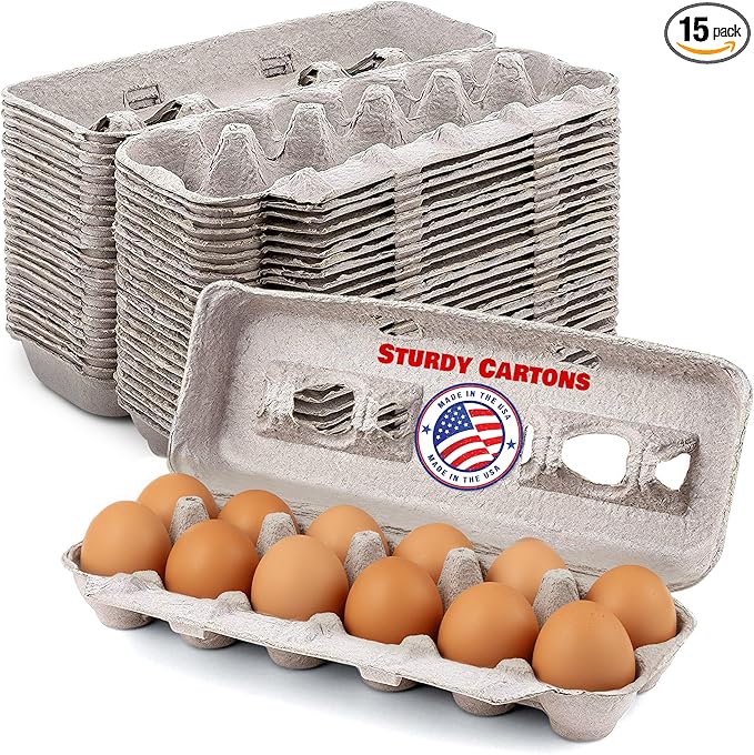 MT Products Blank Natural Pulp Egg Cartons 1 Dozen 11.50" x 4.2" x 1.25" - Perfect for Chicken Farm (Pack of 15) - Made in the USA