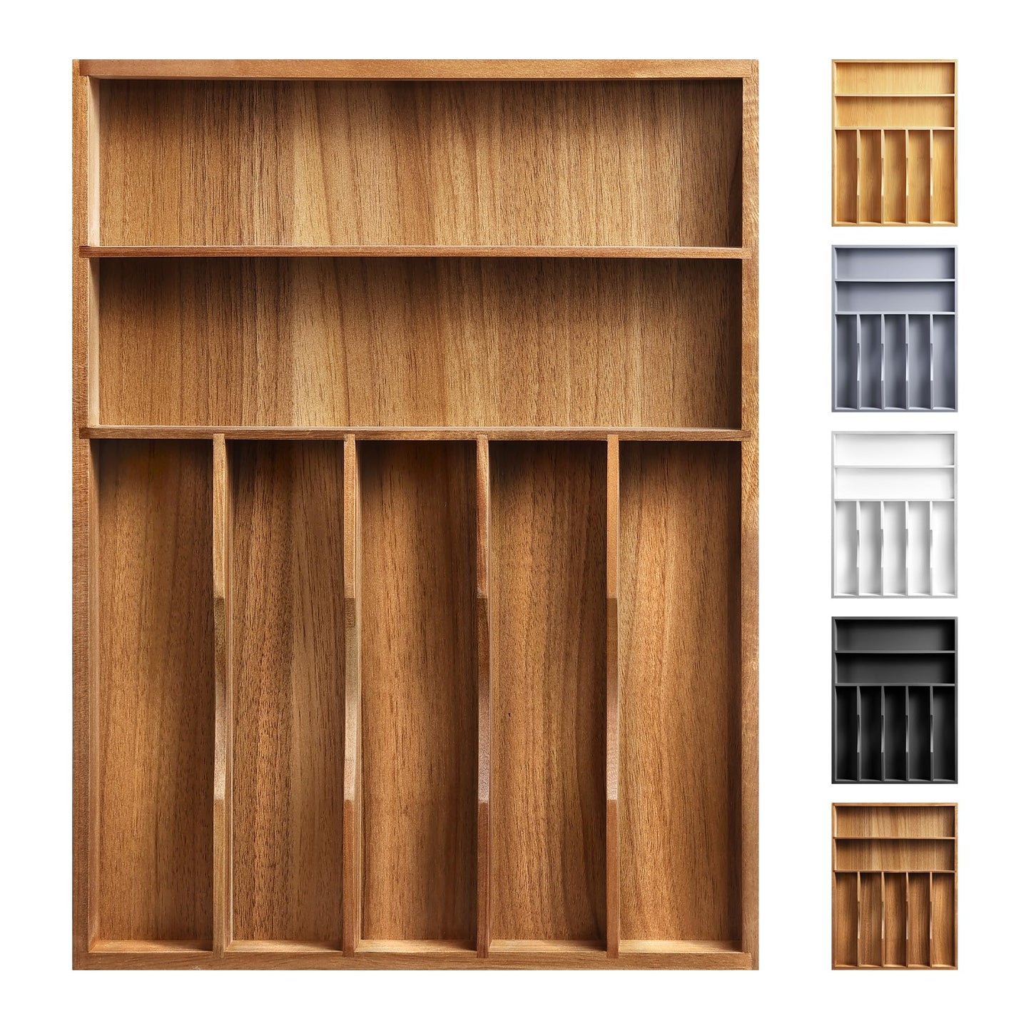 oridom Expandable Bamboo Kitchen Drawer Organizer for Cutlery and Utensils, Adjustable Bamboo Wood Cutlery Tray in Drawer for Flatware and Silverware in Kitchen, (White)