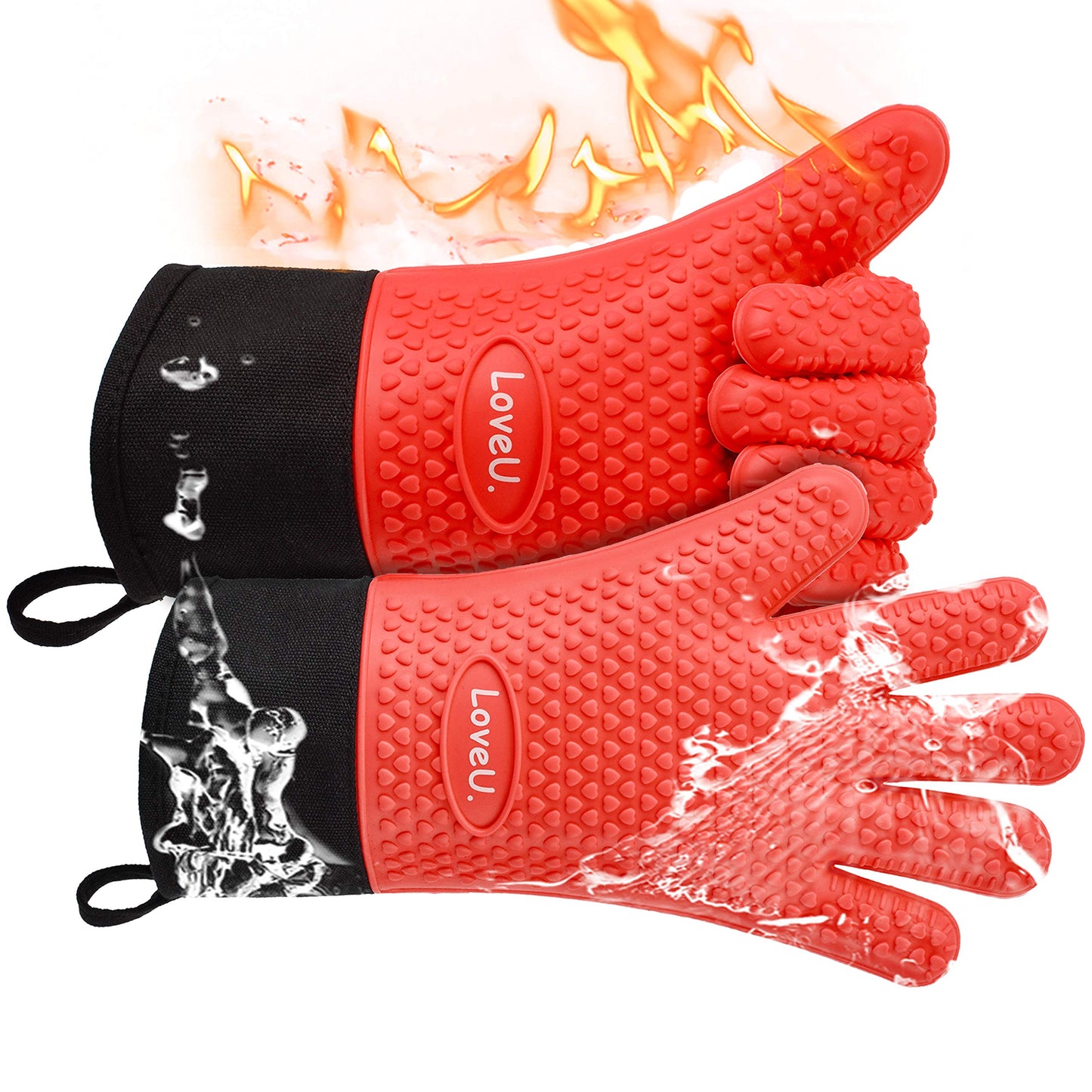 Silicone Oven Mitts Gloves - Heat Resistant, Non-Slip for BBQ, Grilling