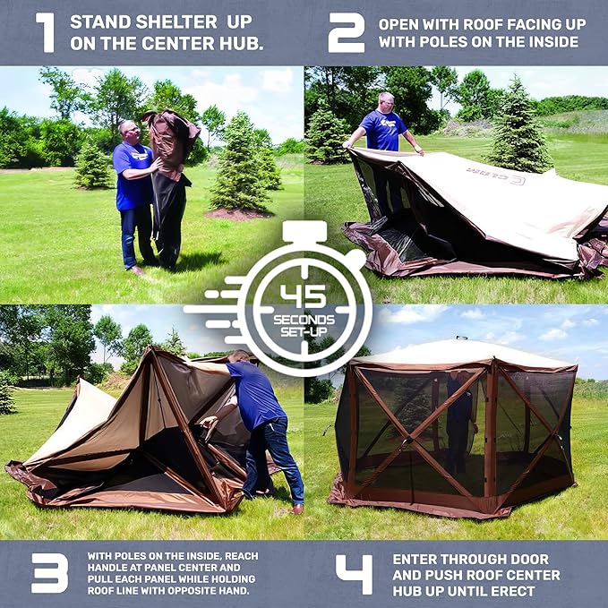 CLAM Pop Up Screen Tent, Outdoor Camping Gazebo Canopy, Traveler, 6' x 6', Blue