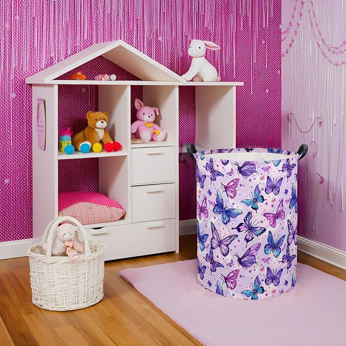 HIYAGON Butterfly Baby Laundry Basket & Toy Storage Bin, Purple Butterfly