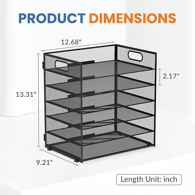 Daltack 6 Tier Paper Organizer for Desk, Paper Letter Tray Organizer for Desks, Mesh Desk File Organizers with Handle for Office, Home, School, Black