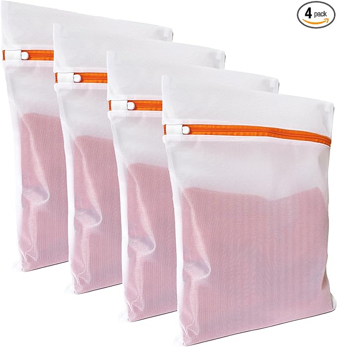 4 Pack Mesh Laundry Bags for Delicates 12inx16in (30cmx40cm), Dryer Safe, Breathable Fine Net, Sturdy Anti-Rust Zipper, Mesh Laundry Bags for Lingerie, Bra, Underwear, Sneakers, Socks, Laundry Club™