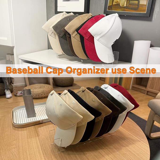 Hat Stand Organizer for Baseball Caps, Acrylic Hat Holder & Rack, 2PCS Clear Stand for 16 Caps, Ideal for Bedroom, Closet, Dresser, Office and Entrance (2)