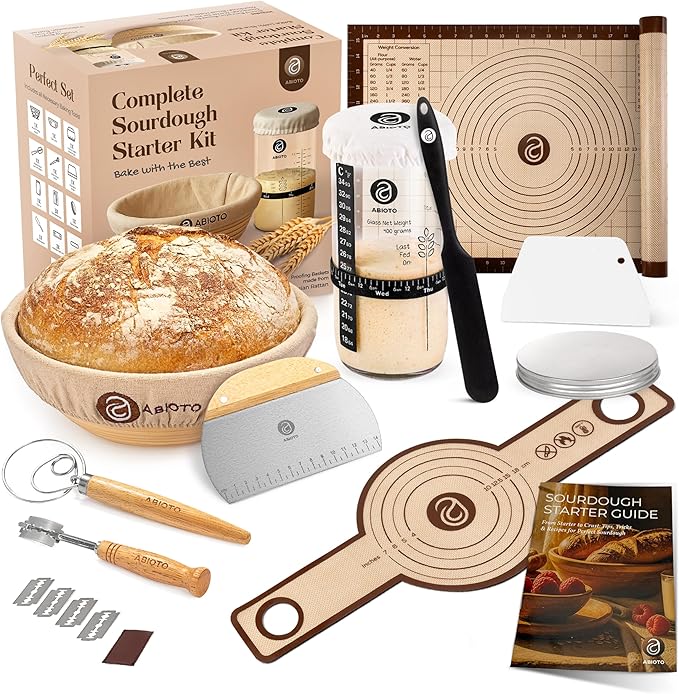 ABIOTO Sourdough Starter Kit with Banneton Bread Proofing Basket, 21 Pieces