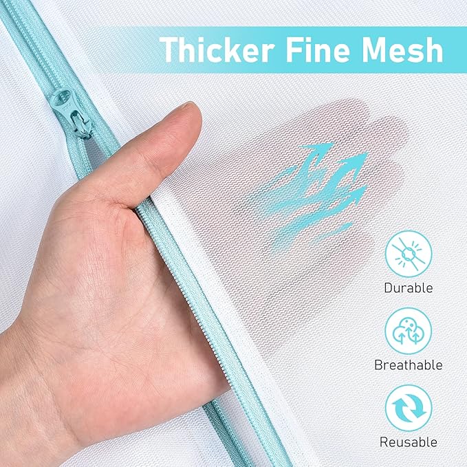 OTraki Large Mesh Laundry Bags 28x35 inch Zipper Mesh Lingerie Bags for Washing Delicates Net Laundry Mesh Bag Machine Washable for Dorm Hotel Camp Don't Drying, Melting 140-176℉, White