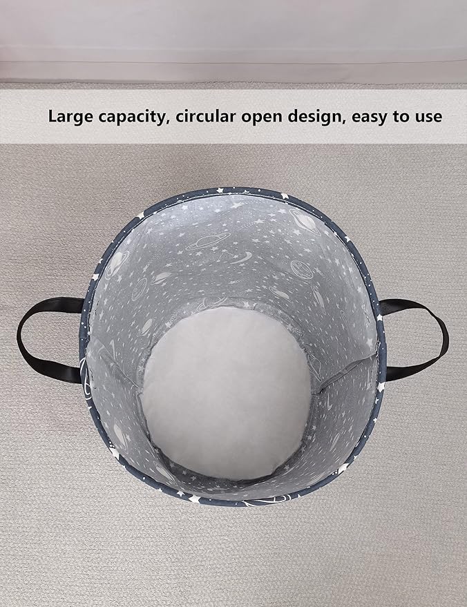 QUEENLALA Large Storage Basket,Laundry Hamper/Bathroom/Home Decor/Collapsible Round Storage Bin,Boys and Girls Hamper/Boxes/Clothing(Round-blue-starry sky)