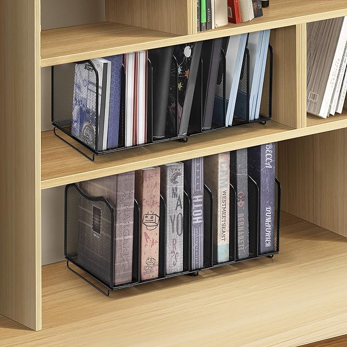 Simple Trending 2 Pack Mesh Desktop File Sorter Organizer, 7-Section Bookshelf For Desk Home Office, Black