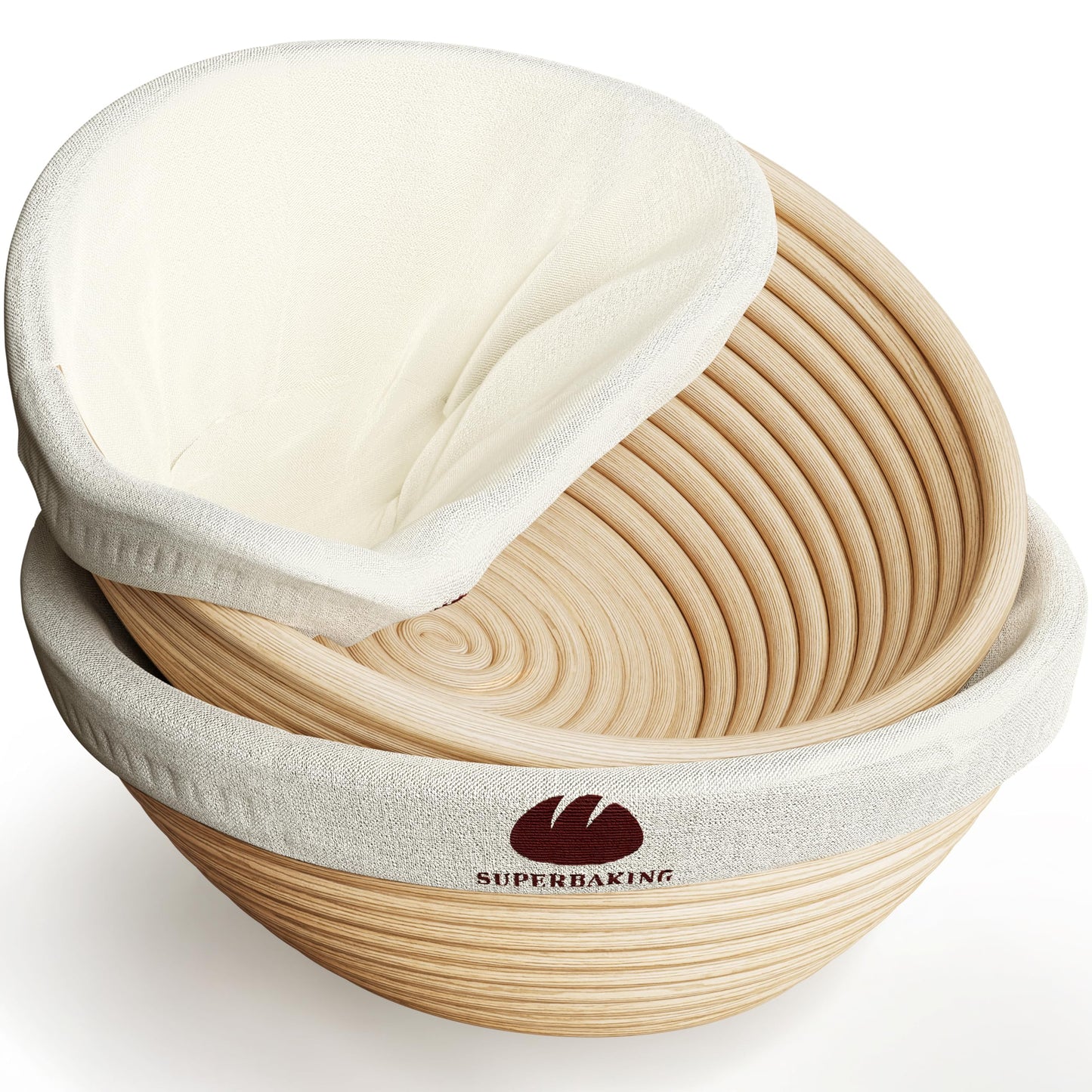Superbaking Sourdough Banneton Bread Proofing Basket, 9" Round, Set of 2
