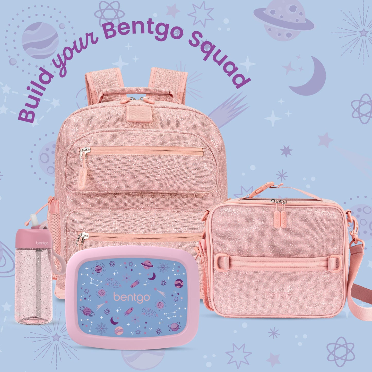 Bentgo Kids Lunch Bag - Double-Insulated, Reusable Lunch Bag for Kids 3+ with Adjustable Strap; Holds Lunch Box/Water Bottle/Snacks; Easy-Clean, Water-Resistant & Pockets (Glitter - Petal Pink)
