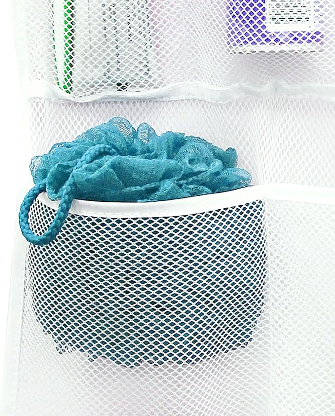 S&T INC. Shower Organizer, Shower Caddy or Bathroom Organizer with Quick Drying Mesh, 7 Pockets to Hold Shampoo, Soap, Loofah, and Cruise Ship Essentials, 14 Inch by 30 Inch, White, 2 Pack