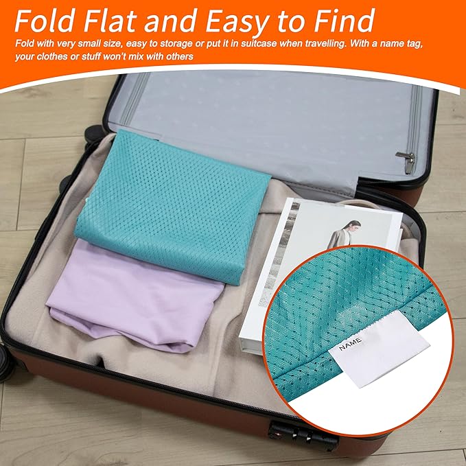 Polecasa Heavy Duty Diamond Large Mesh Laundry Bag with ID Tag and Locking Drawstring Closure - 24 x 36 inches - Laundry Hamper Liner, Washable Laundry Bags for Travel, Sports, Dorms (Aqua)