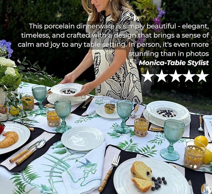 Pots & Patterns Organic Wave Dinnerware Set, 12-Piece Nature-Inspired Porcelain Dinner Plates & Bowls Set for 4, Wide Rimmed Pasta Bowls, Modern White Dishes for Hosting, Dishwasher & Microwave Safe