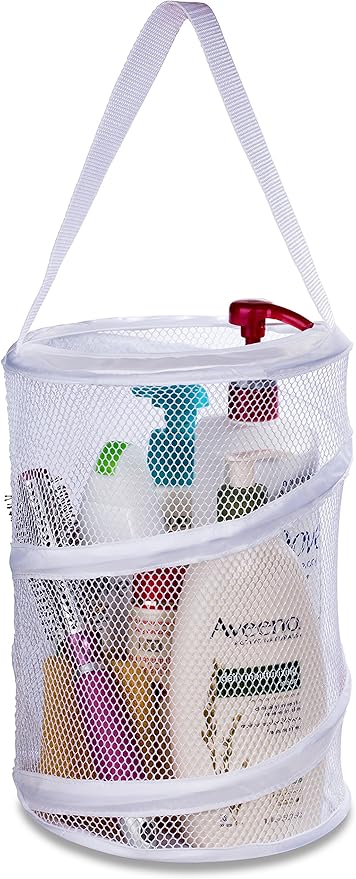 Handy Laundry Foldable Shower Caddy - Collapsible, Portable, Drainage Hole, Carry Handle, Large Compartments, Great Organizer for Camp, Travel, Gym, and Dorm (White)