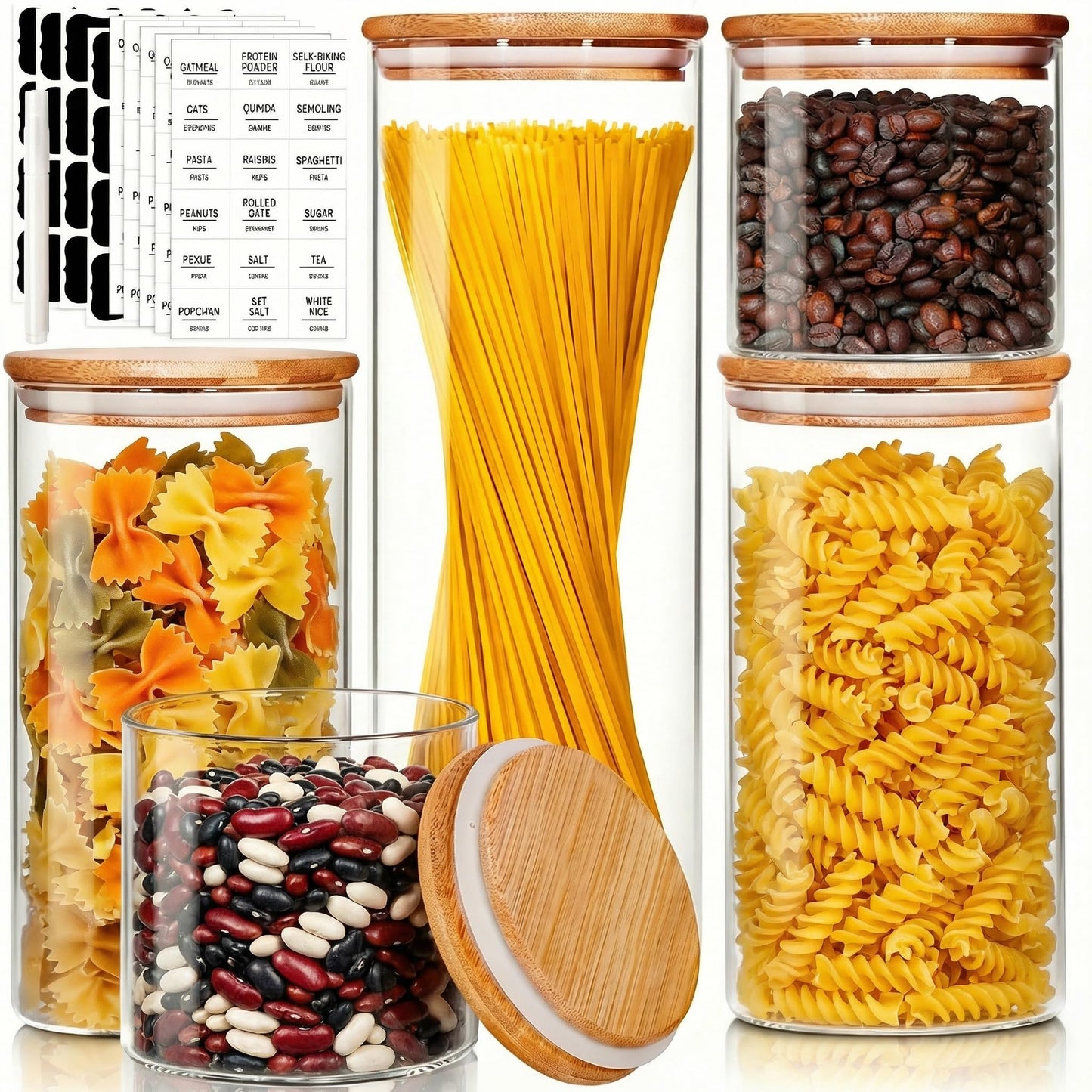 27 oz Glass Jars with Bamboo Lids, Airtight Food Storage Containers, 6 Pack