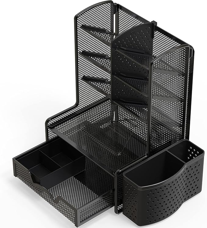 Simple Houseware SHW 6-Compartment Desktop Organizer with Drawer, Black