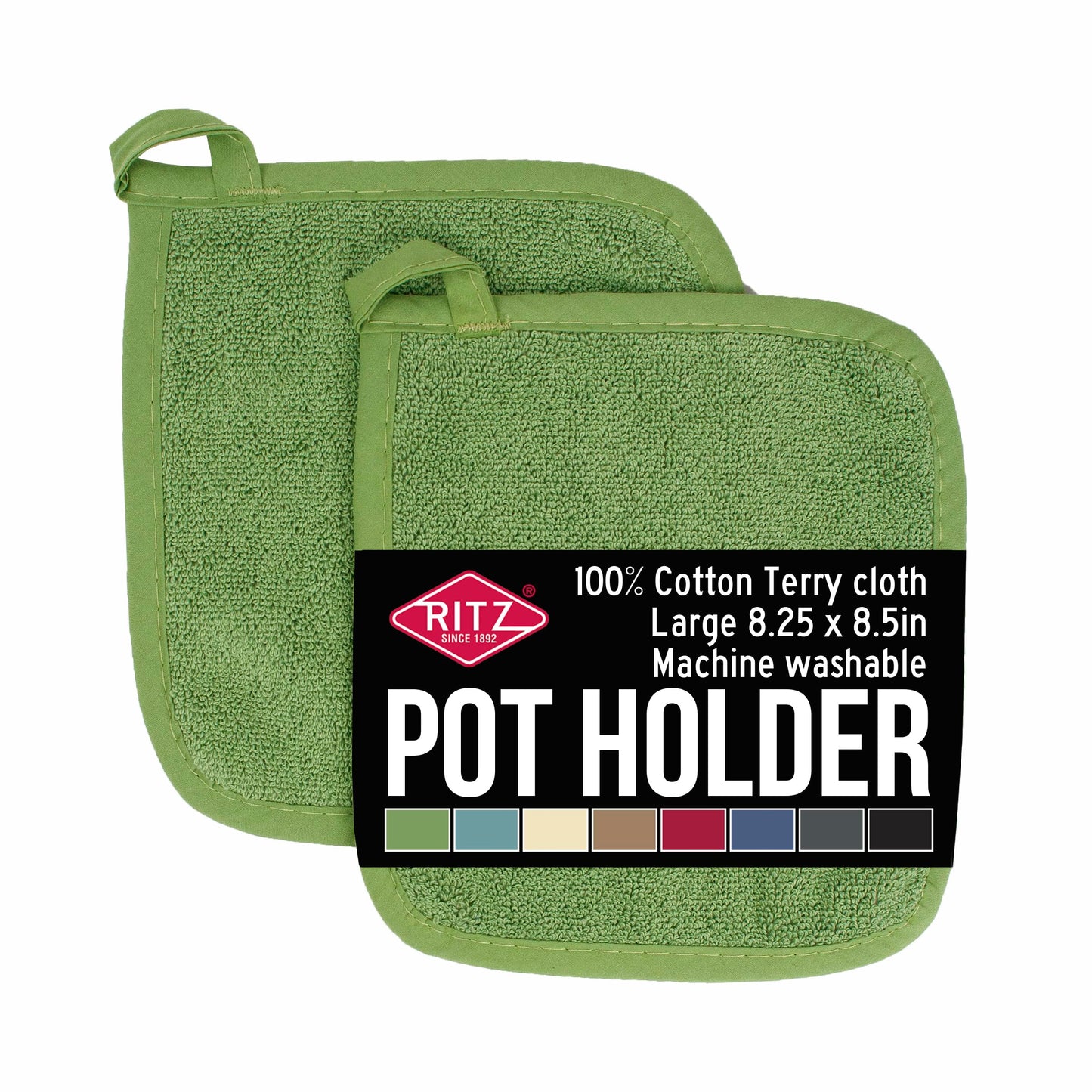 RITZ Terry Potholder & Hot Pad: Unparalleled Heat Resistant, Durable 100% Cotton – Ergonomically Designed for Optimal Grip – Easy-Care Machine Washable – 2-Pack, Latte