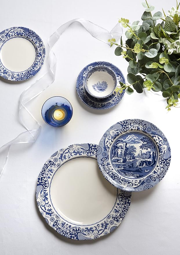 Spode Blue Italian Brocato 12 Piece Dinnerware Set | Service for 4 | Dinner Plate, Salad Plate, and Mug | Made of Fine Earthenware | Microwave and Dishwasher Safe