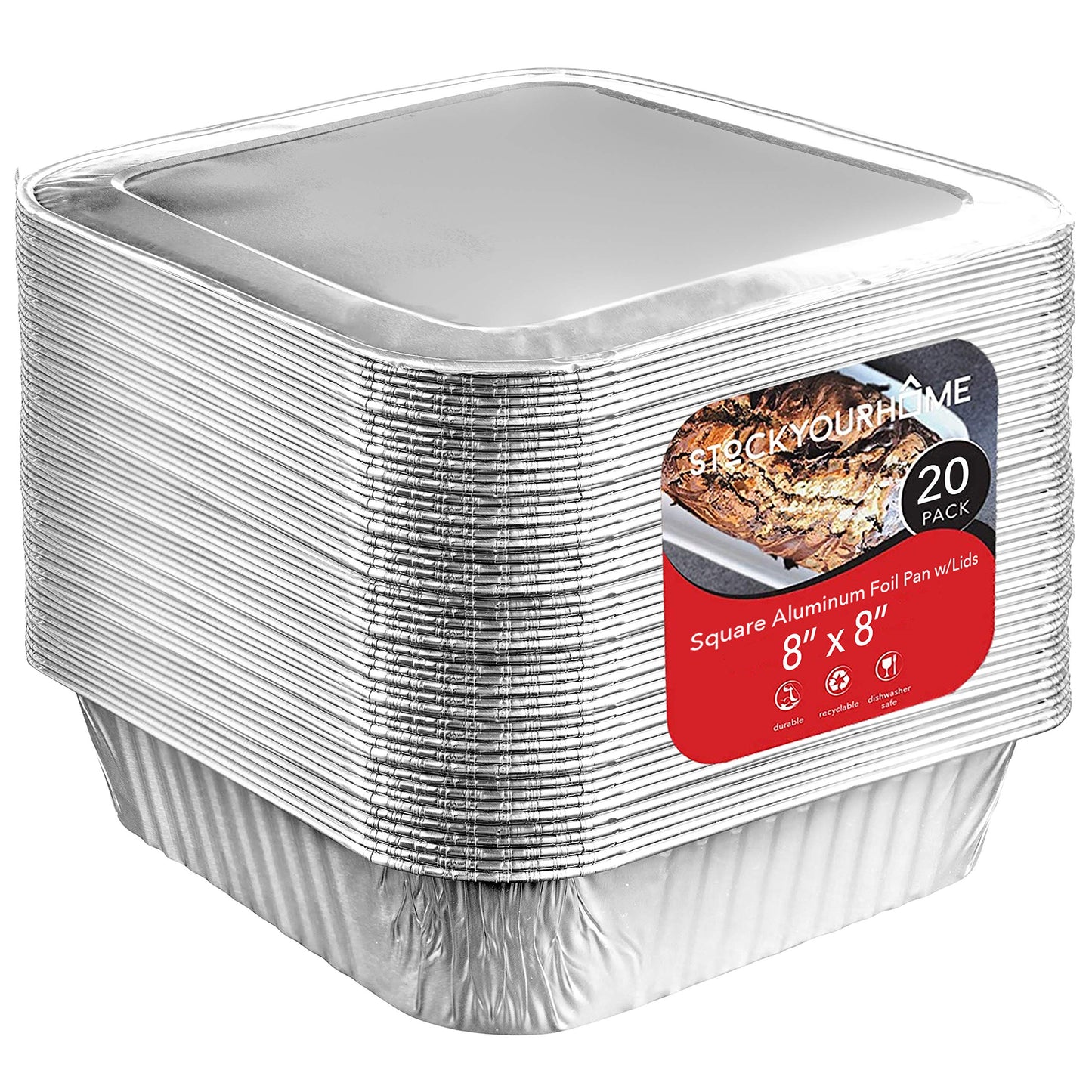 Stock Your Home 8x8 Foil Pans (50 Pack) 8 Inch Square Aluminum Pans - Foil Pans - Disposable Food Containers Great for Baking Cake, Cooking, Heating, Storing, Prepping Food