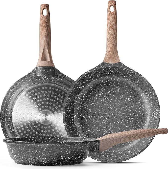 Caannasweis Granite Small Nonstick Frying Pan 8Inch with Lid for Stove Top