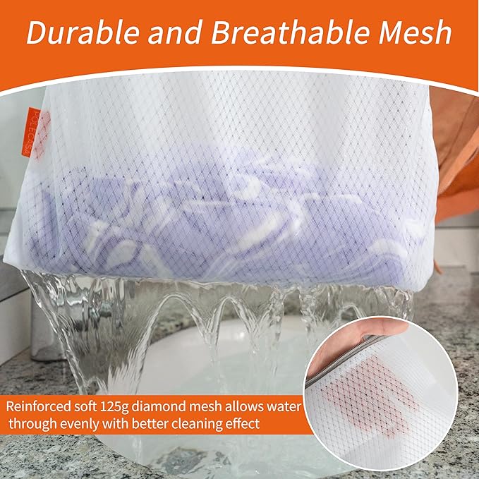 Polecasa 2Pcs 24 x 24 Inches Extra Durable 125g Diamond Mesh Laundry Bags with Sturdy Zipper for Delicates, Laundry Room Essentials for College, Dorm (2 XL-Large)