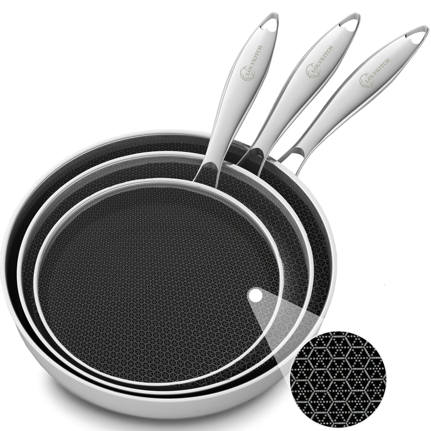 LOLYKITCH 9.5 Inch Small Stainless Steel Pan | Tri-Ply | PFOA & PTFE Free