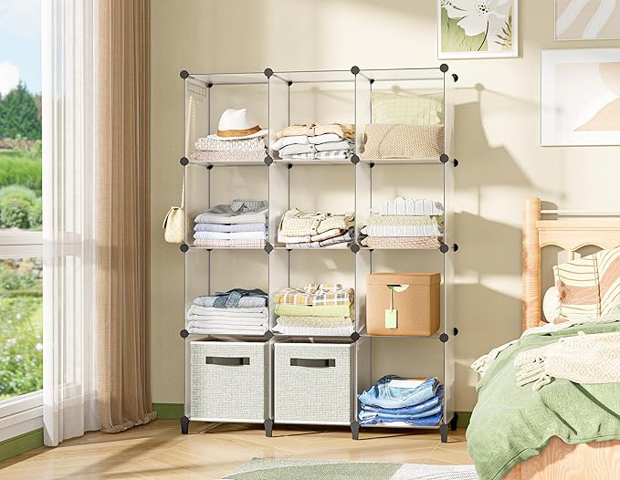Closet Organizer, 12-cube Closet Organizers and Storage, Portable Cube Storage Organizer, Closet Shelves for Kids, Closet, Bedroom, Bathroom, Office, Transparent