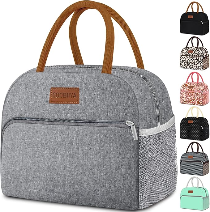 Coobiiya Lunch Bag Lunch Box for Women Men,Small Leakproof Cute Lunch Tote Large Capacity Reusable Insulated Cooler Lunch Container for Work/Office/Picnic/Beach，Grey