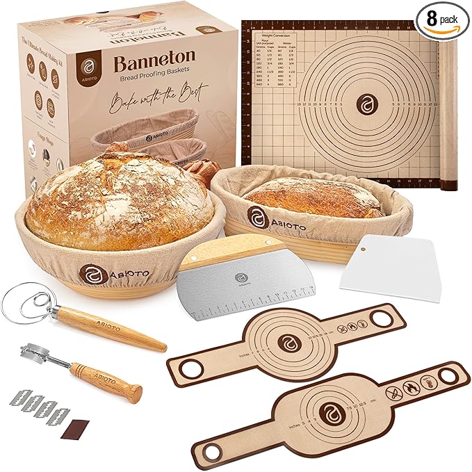 ABIOTO Sourdough Starter Kit with Banneton Bread Proofing Basket, 21 Pieces