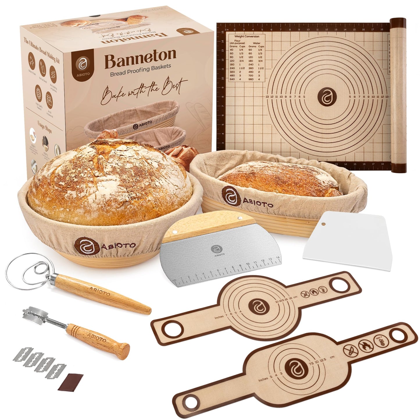 Sourdough Starter Kit with 10" Round & 11" Oval Banneton Proofing Basket and 34oz Starter Jar - Beginner-Friendly Sourdough Bread Baking Supplies and Baking Gifts for Women, Men, and Bread Bakers