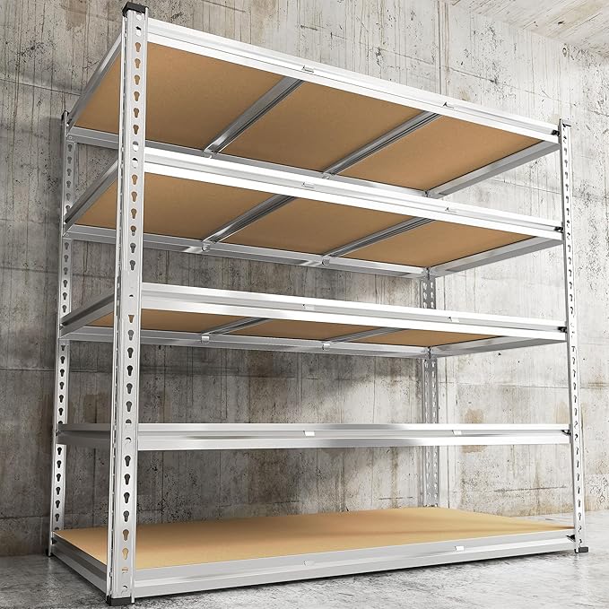 REIBII Garage Shelving, 4 Tier Storage Shelves Load 2550LBS, Adjustable Garage Shelving Heavy Duty, Metal Shelves Unit for Basement, Warehouse, 48" W x 60 "H x 24" D, Galvanized