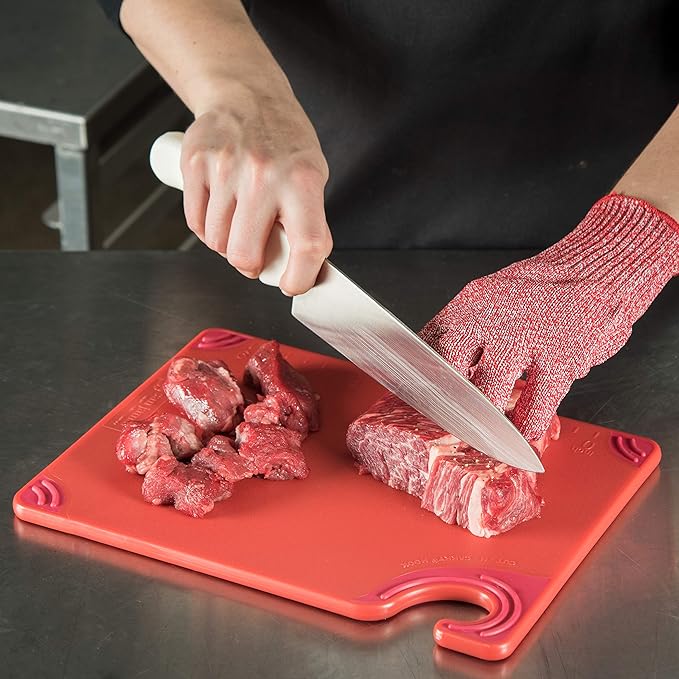 San Jamar Saf-T-Grip Cutting Board With Molded-In Ruler, Plastic Chopping Board for Kitchen, 9" x 12" x 0.35", 6 Count, Red