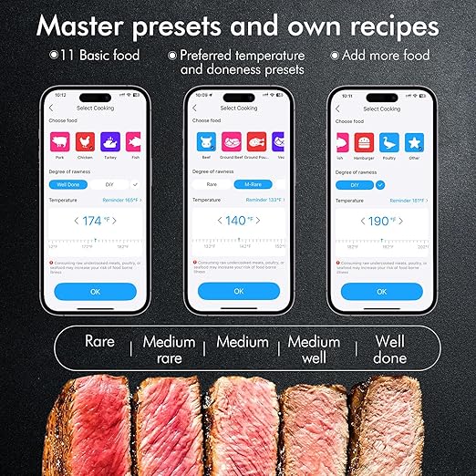 CaloriMastery Wireless Smart Bluetooth Meat Thermometer Digital for BBQ, Grill, Oven, Smoker, 500ft Range Cooking Thermometer with Ultra-Thin Wireless Meat Probe, Perfect for Steak, Chicken, Turkey