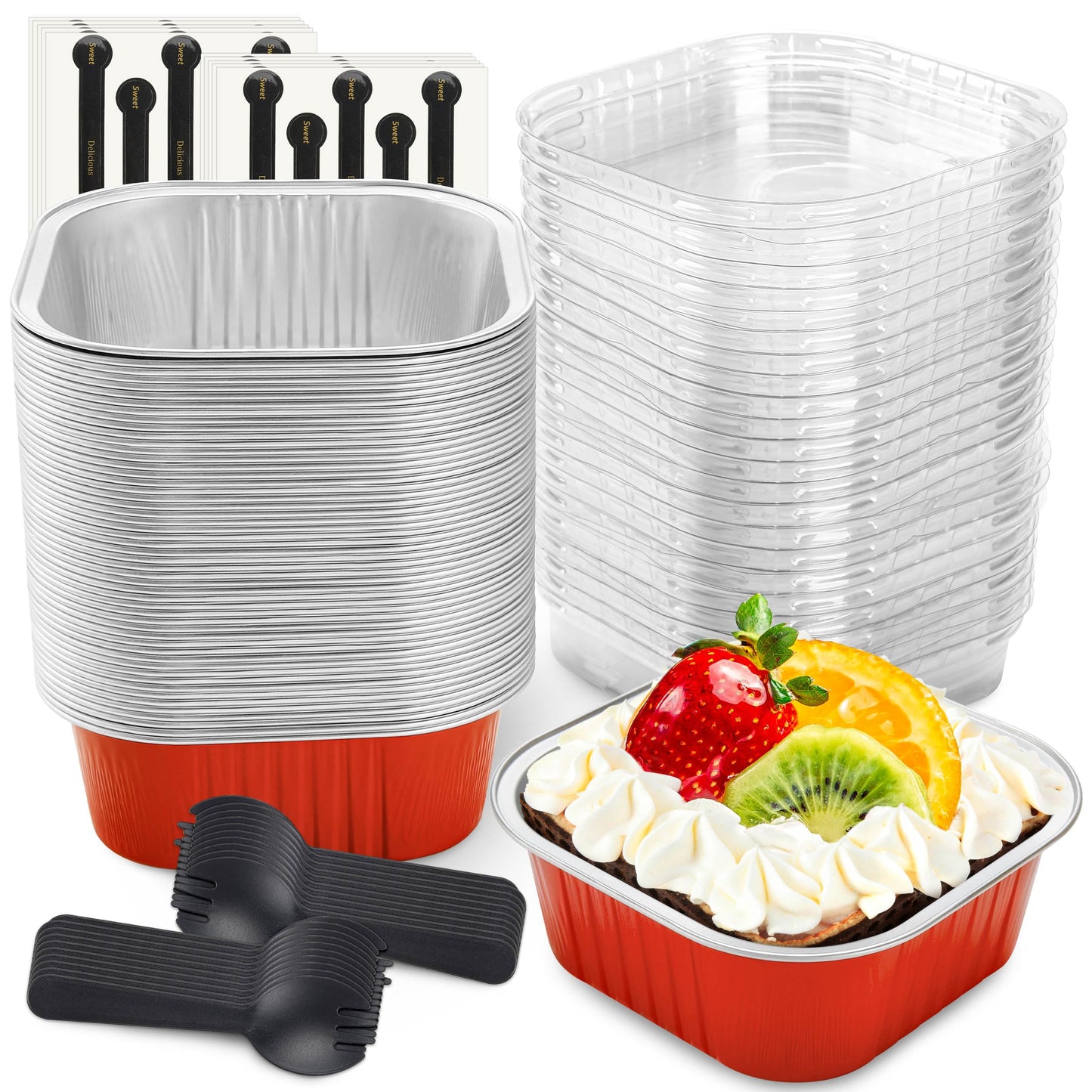 NPLUX Mini Cake Pans with Lids, 50 Pack Pink 5oz for Picnic Desserts