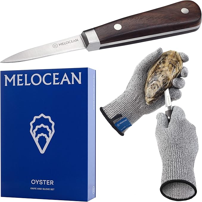 Melocean Professional Oyster Shucking Knife and Gloves Set in Gift Box
