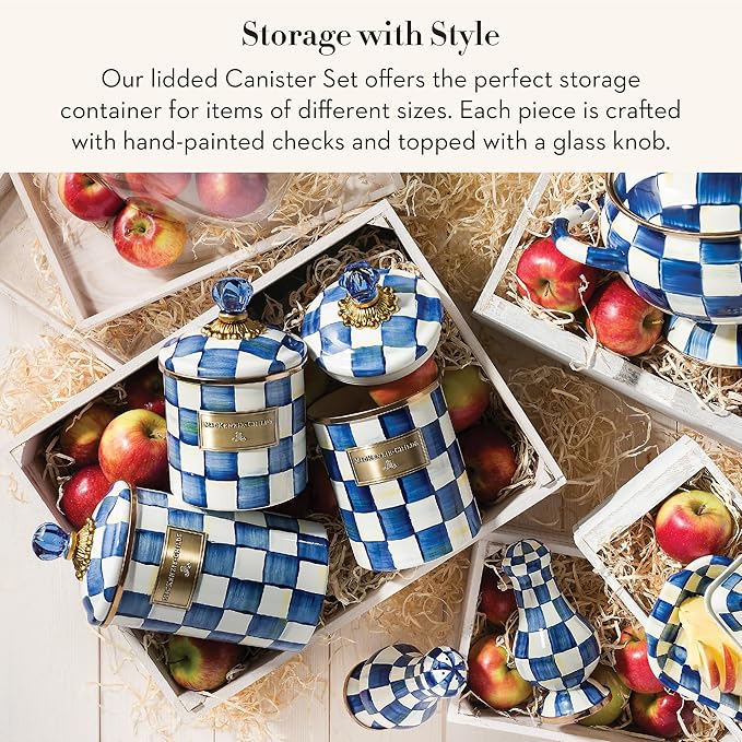 MACKENZIE-CHILDS Enamel Canister Set, Blue-and-White Royal Check