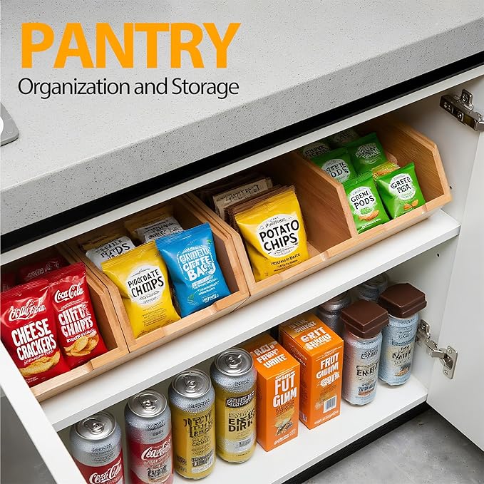 3 Pack Stackable Bamboo Pantry Storage Bins,Potato Onion Storage Bins