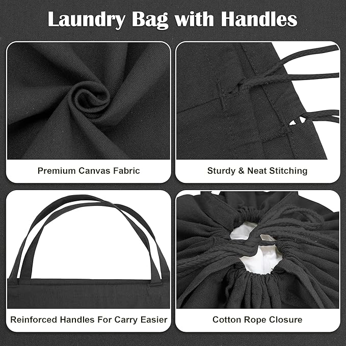 Canvas Laundry Bag 33"Wx 35"H, Thick Canvas Laundry Bag with Handles & Drawstring, Extra Large Heavy Duty Washable Basket Liner Hamper Liner Storage Sack (XL Black)