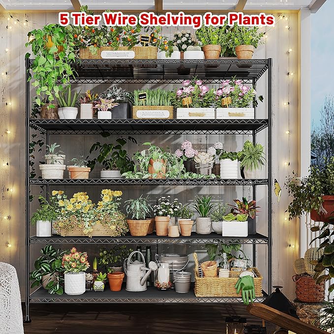 REIBII Heavy Duty 5-Tier Storage Shelves, 45.5''W for Kitchen Garage Retail