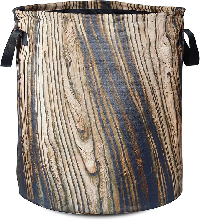 Wood Grain Laundry Basket Tree Stump Texture Foldable Oxford Cloth Funny Tote Bag Laundry Hamper Clothes Storage Bucket Organizer For Bathroom/Laundry Storage/Bedroom 17.7x13.7 Inch