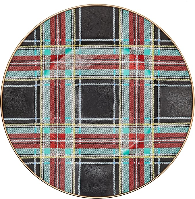 MACKENZIE-CHILDS Enamel Dinner Plate, Decorative Dinnerware Plate, 10 Inches, Set of 1, Black Tartan