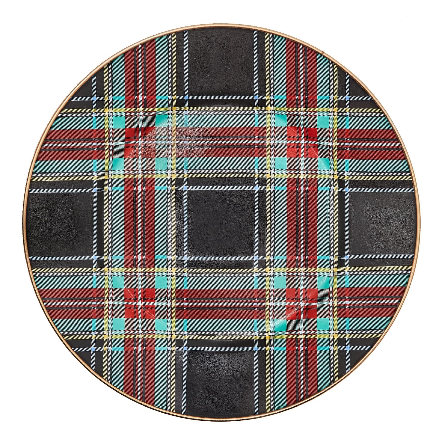 MACKENZIE-CHILDS Enamel Dinner Plate, Decorative Dinnerware Plate, 10 Inches, Set of 1, Black Tartan
