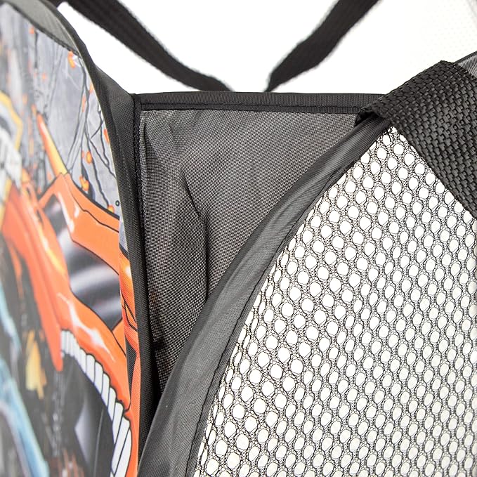 Jay Franco Monster Jam Break Out Pop Up Hamper - Mesh Laundry Basket/Bag with Durable Handles - Features Grave Digger & Megalodon