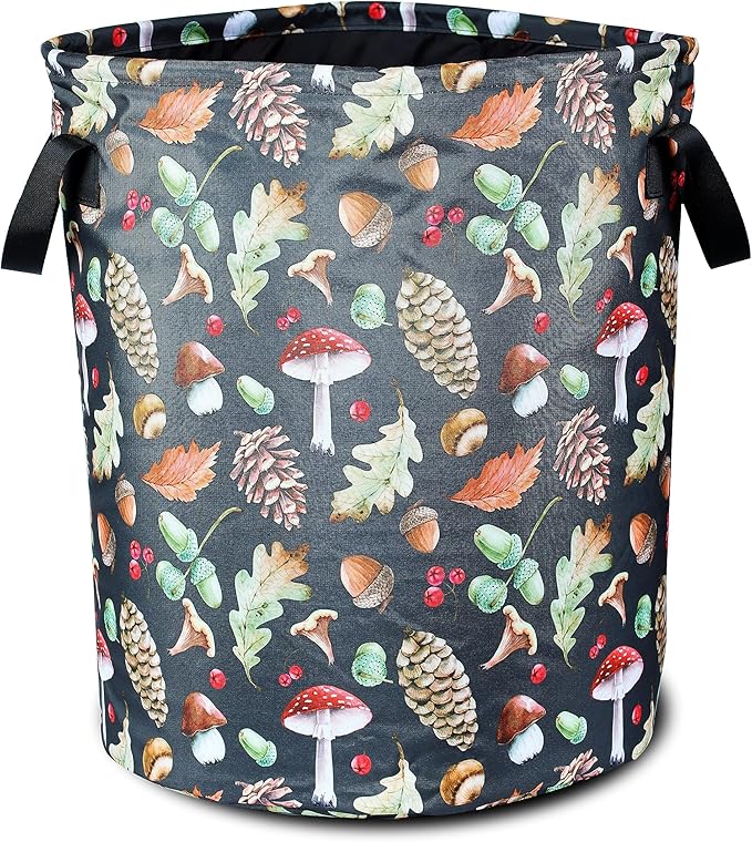 Vintage Mushrooms Laundry Basket Forest Plants Foldable Oxford Cloth Funny Tote Bag Laundry Hamper Clothes Storage Bucket Organizer For Bathroom/Laundry Storage/Bedroom 17.7x13.7 Inch