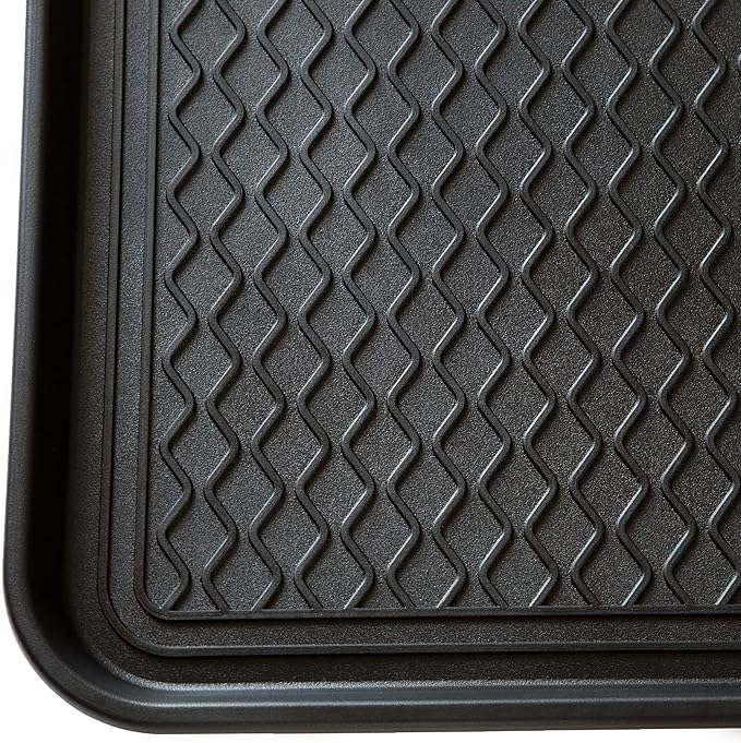 Stalwart 75-ST6012 All Weather Boot Tray-Water Resistant Plastic Utility Shoe Mat for Indoor and Outdoor Use in All Seasons (Black), Large