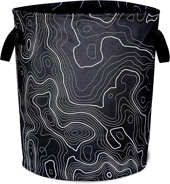 Topographic Map Laundry Basket Topography Pattern Foldable Oxford Cloth Funny Tote Bag Laundry Hamper Clothes Storage Bucket Organizer For Bathroom/Laundry Storage/Bedroom 17.7x13.7